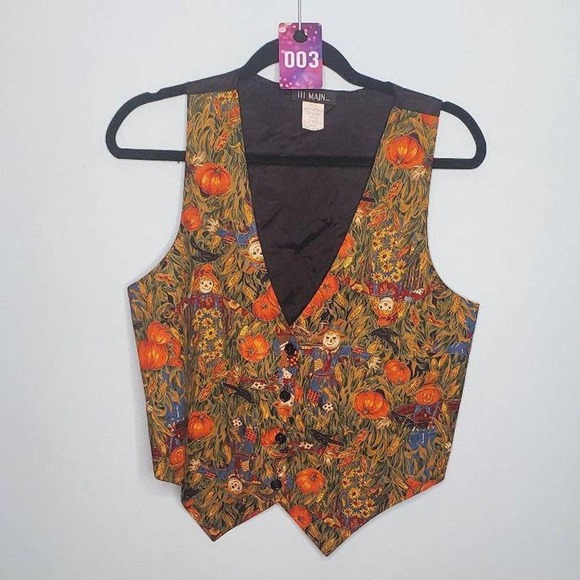 EUC! VINTAGE 111 Main Festive Harvest-Themed V-Neck Adjustable Vest Size Medium - Picture 1 of 6